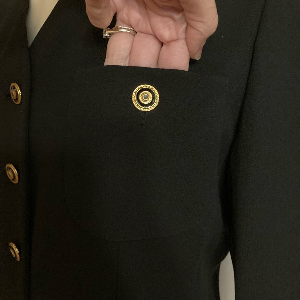 Jones Wear Black Pantsuit with Gold Buttons Mud Century Inspired 80s Powersuit - Picture 6 of 13